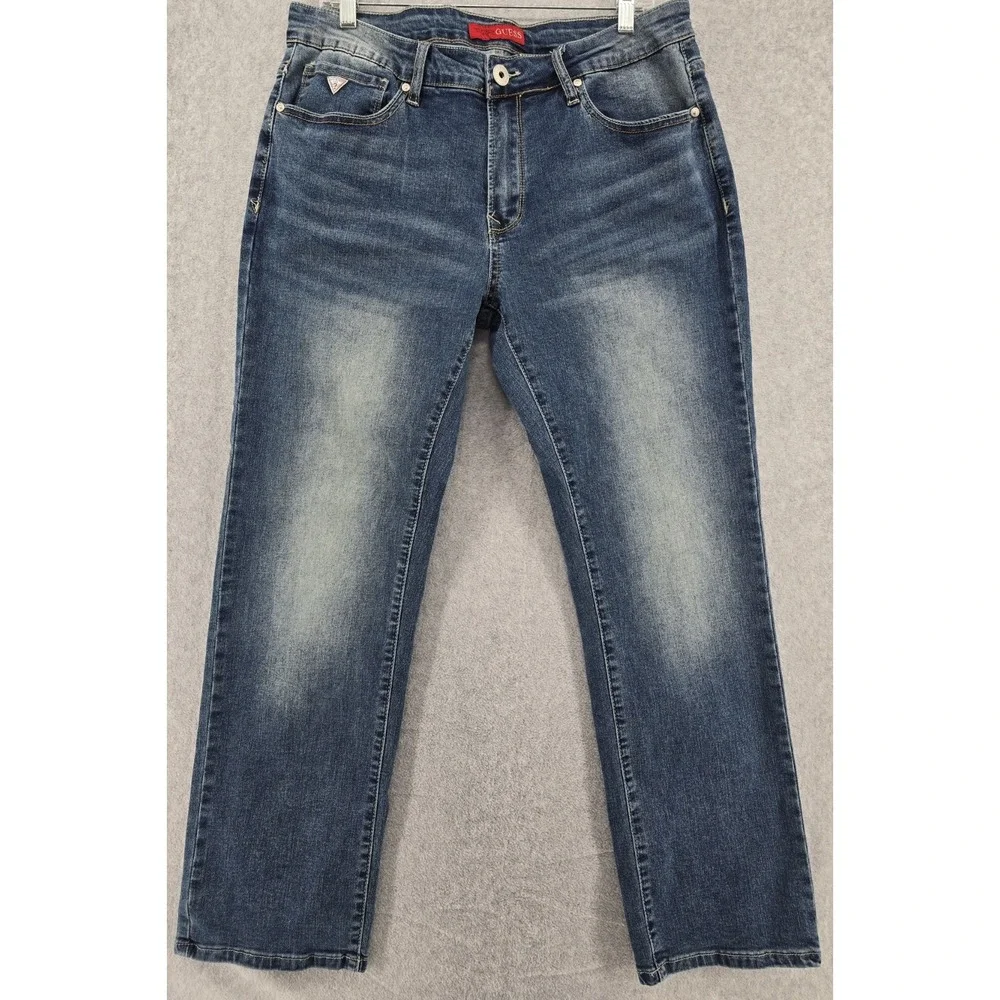 Guess Lincoln‎ Slim Straight Denim Jeans Men's 34x30 Blue Stretch Whiskered